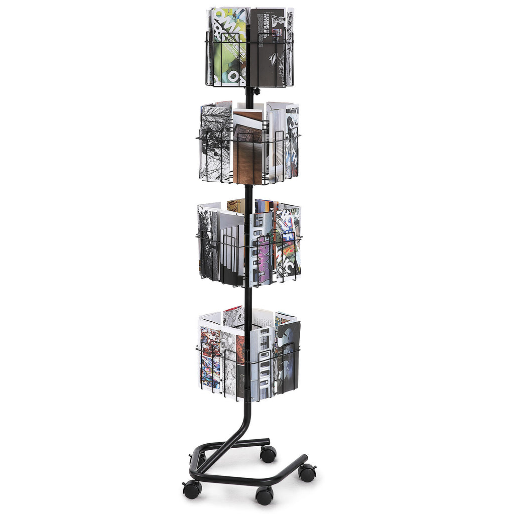32-Pocket Rotating Brochure Display Stand with 360° Casters and 5 Wheels