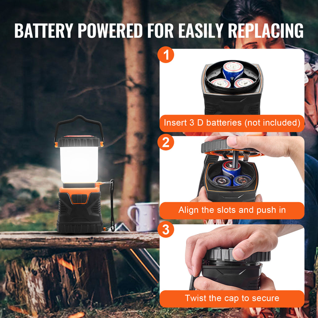 LED Camping Lantern with 360° Illumination & 4 Light Modes, Battery Powered