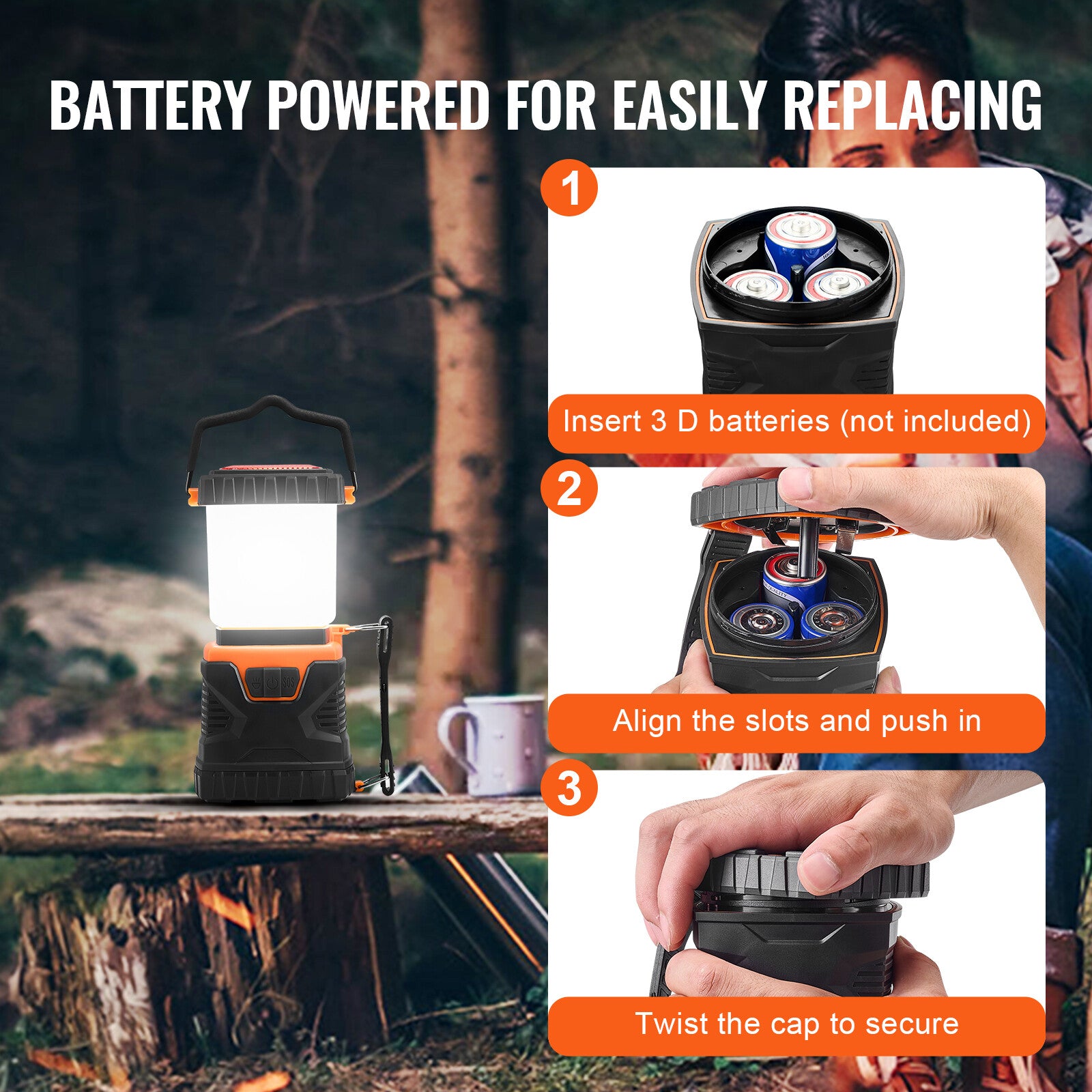 LED Camping Lantern with 360° Illumination & 4 Light Modes, Battery Powered