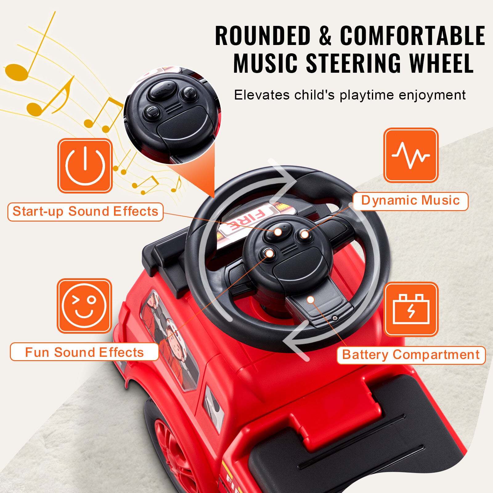 Toddler Push Ride-On Car with Music and Storage, Ages 1-3, Red