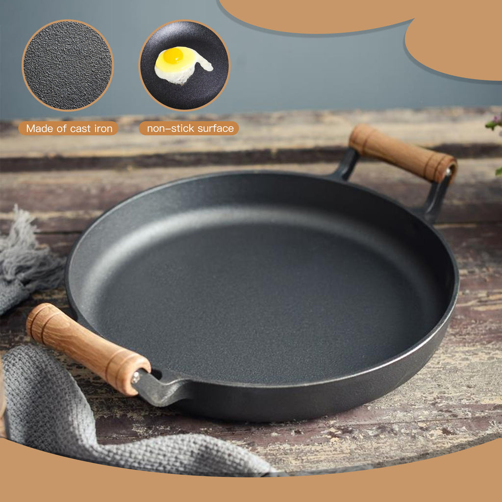 Non-Stick 32cm Cast Iron Frying Griddle Pan Non-Stick Steak Grill Frying Skillet