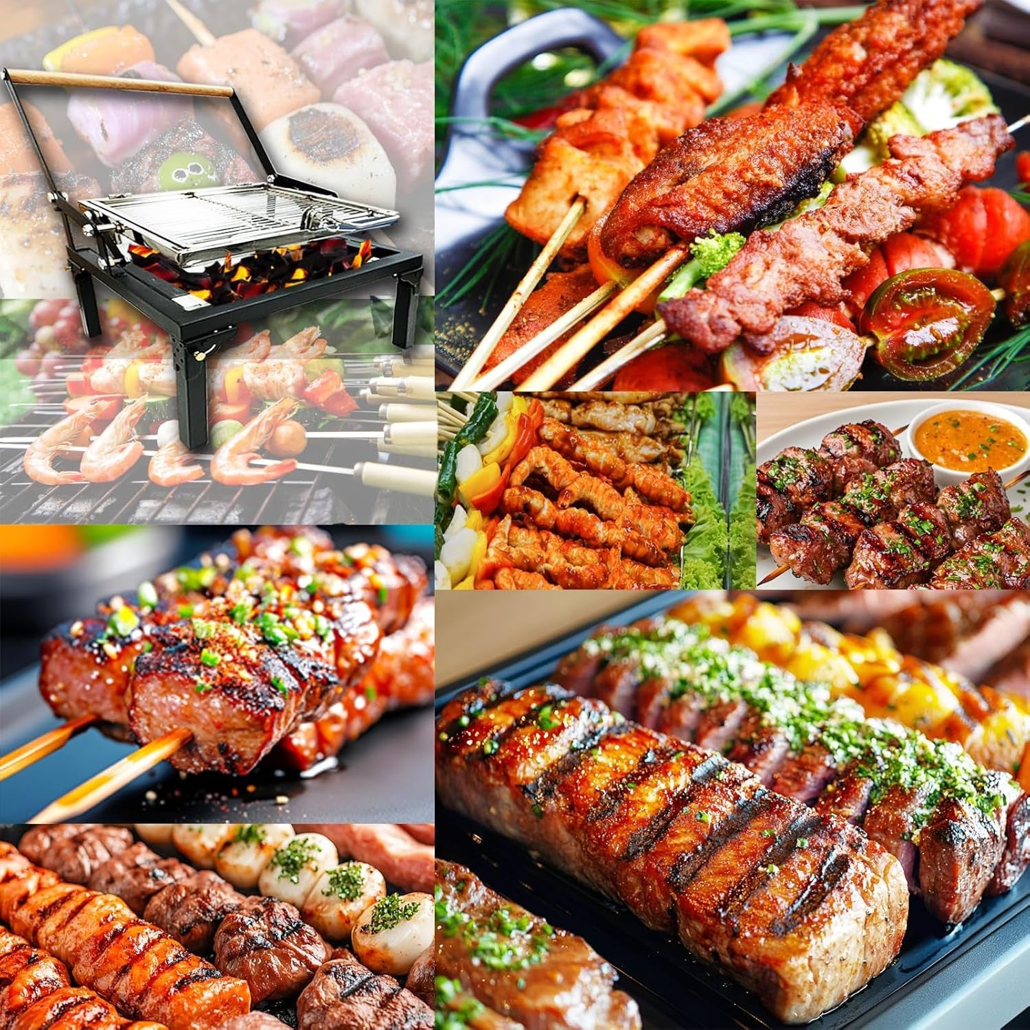 Folding Barbecue Grill Portable Charcoal Grill with Rotating Cooking Griller AU