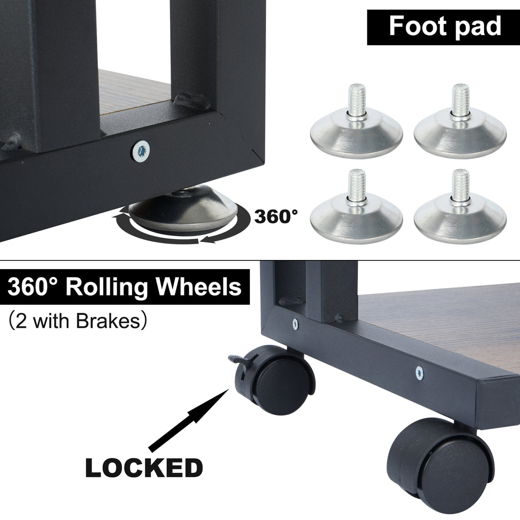 Under Desk Printer Stand 2 Tier Printer Rolling Cart Rack Storage Shelf w/Wheels