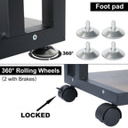 Under Desk Printer Stand 2 Tier Printer Rolling Cart Rack Storage Shelf w/Wheels