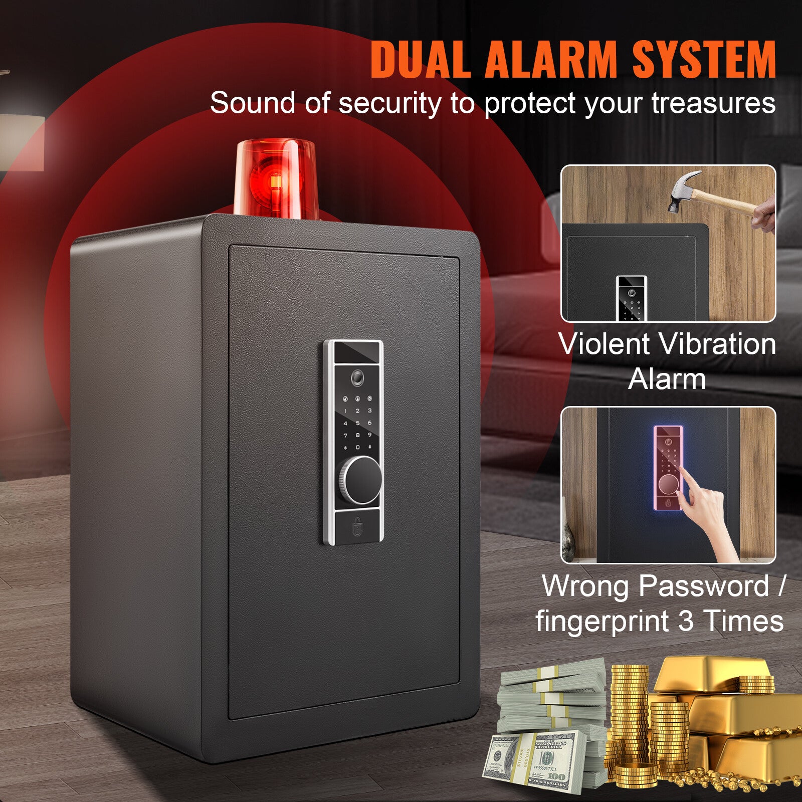 Digital Safe Box with Fingerprint and Password Lock, 2.2C Capacity, Steel Home Office Security