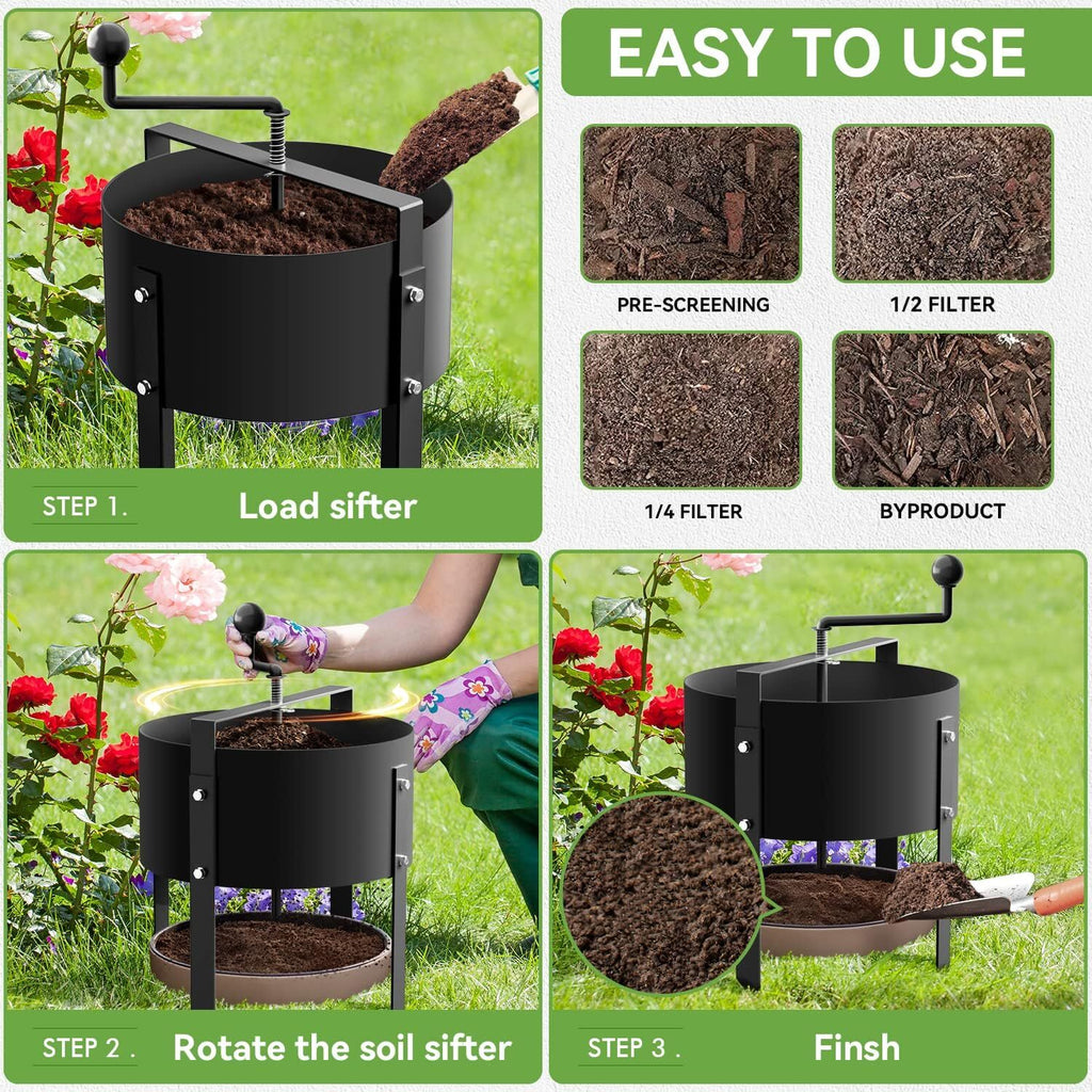 Rotary Soil Sifter Compost Sieve Garden Potting Sifting Mesh Rock Sand Sieve
