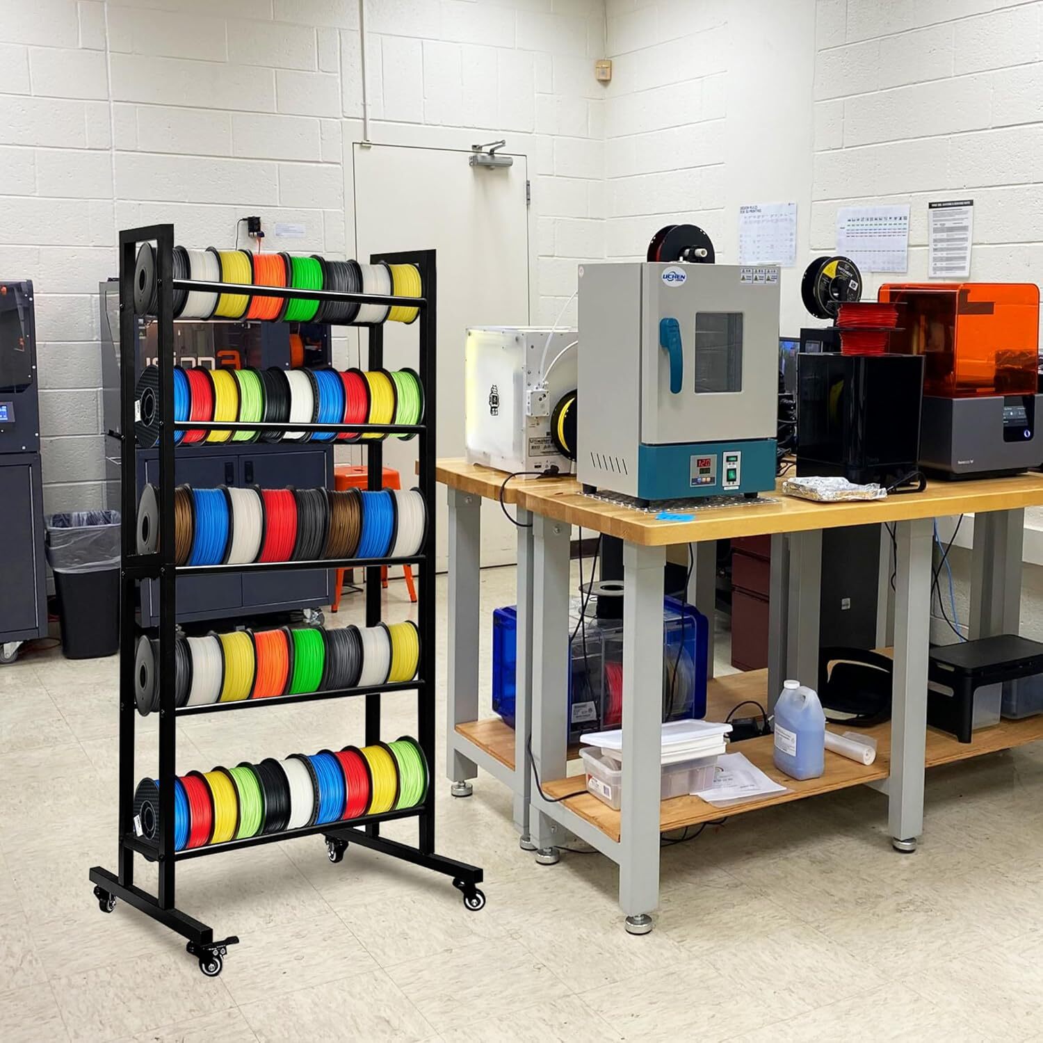 3D Printer Filament Storage Rack, Heavy Duty Metal 5-Tier Rolling Shelves