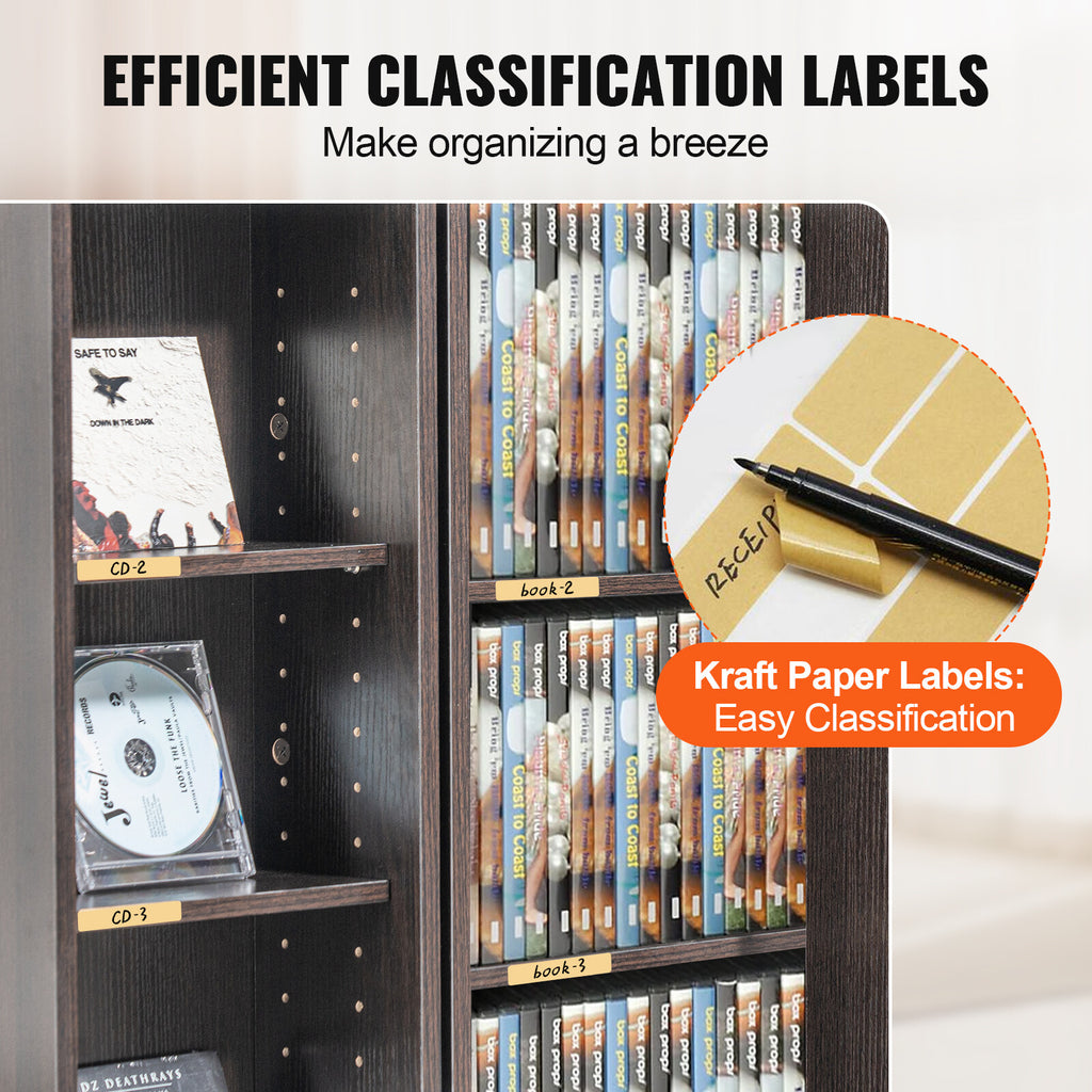 Espresso Media Storage Cabinet with Adjustable Shelves for DVDs & CDs, 4 Layers