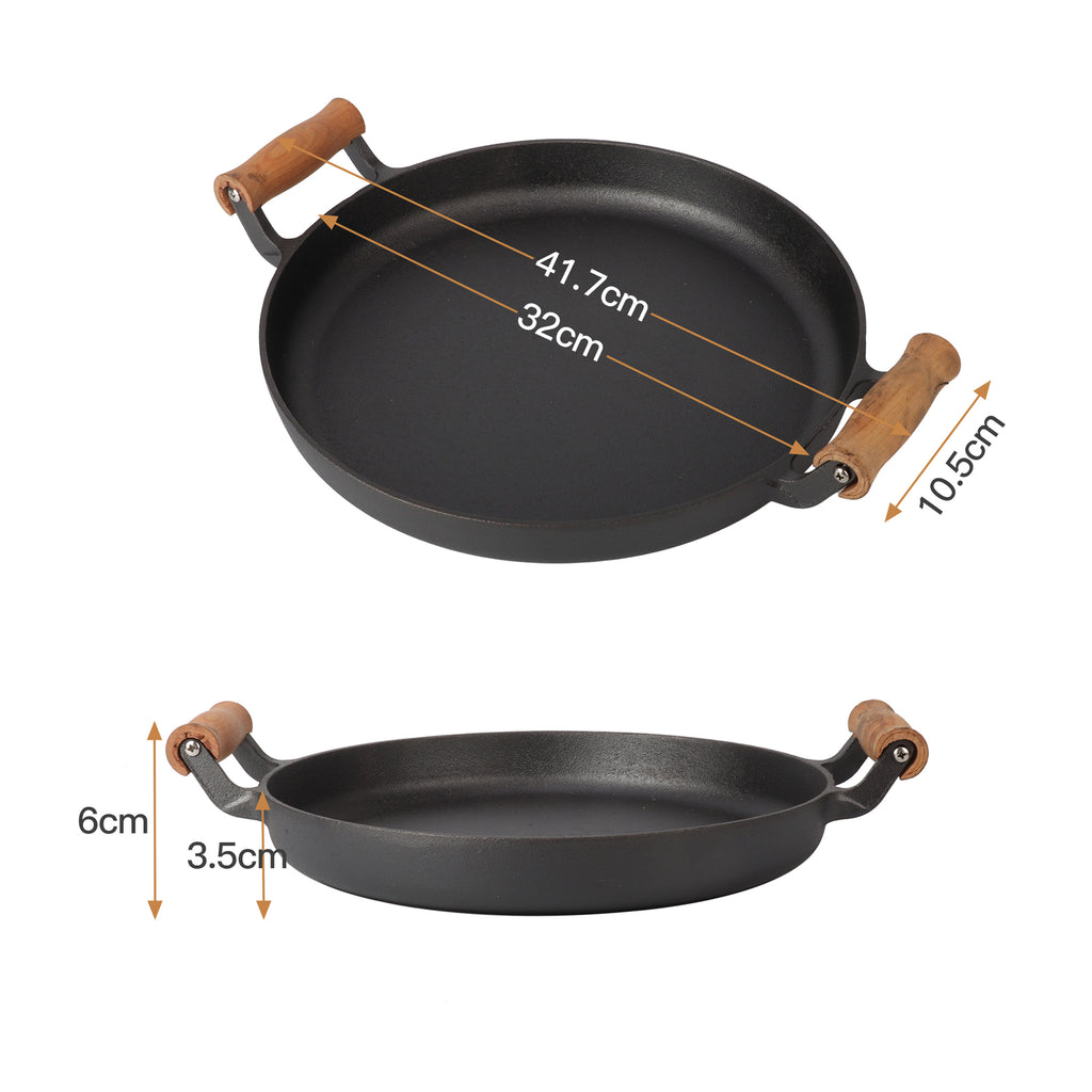 Non-Stick 32cm Cast Iron Frying Griddle Pan Non-Stick Steak Grill Frying Skillet