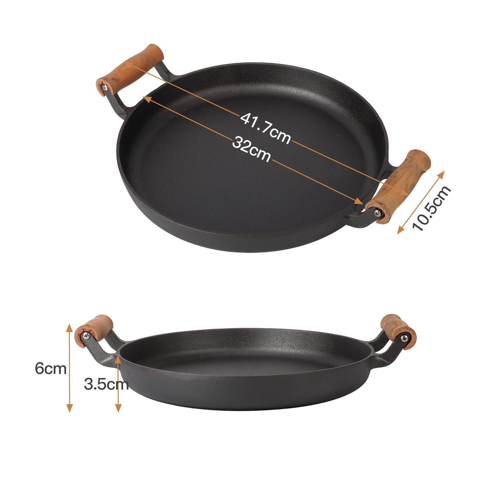 Non-Stick 32cm Cast Iron Frying Griddle Pan Non-Stick Steak Grill Frying Skillet