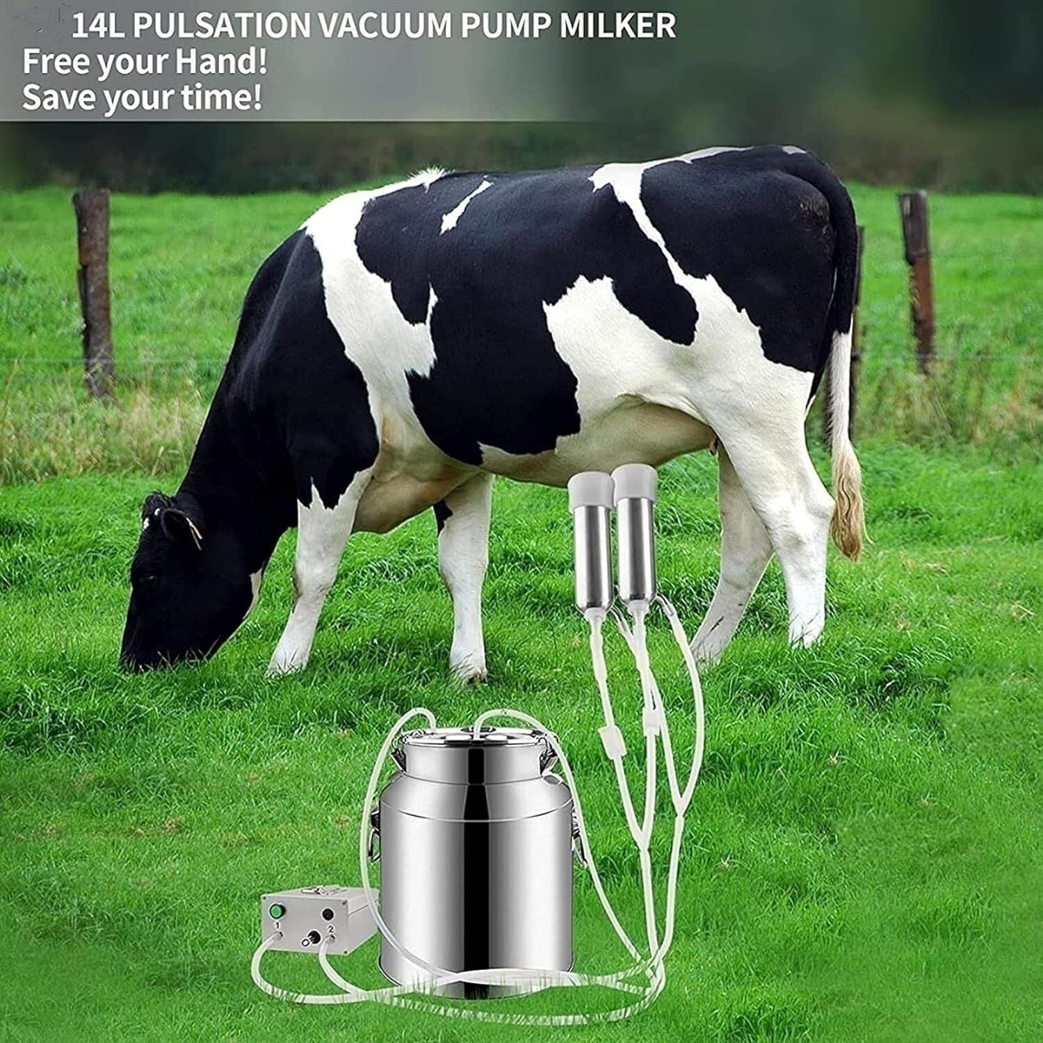14L Electric Cattle Cow Milker Pulse Vacuum Pump Farm Milking Machine