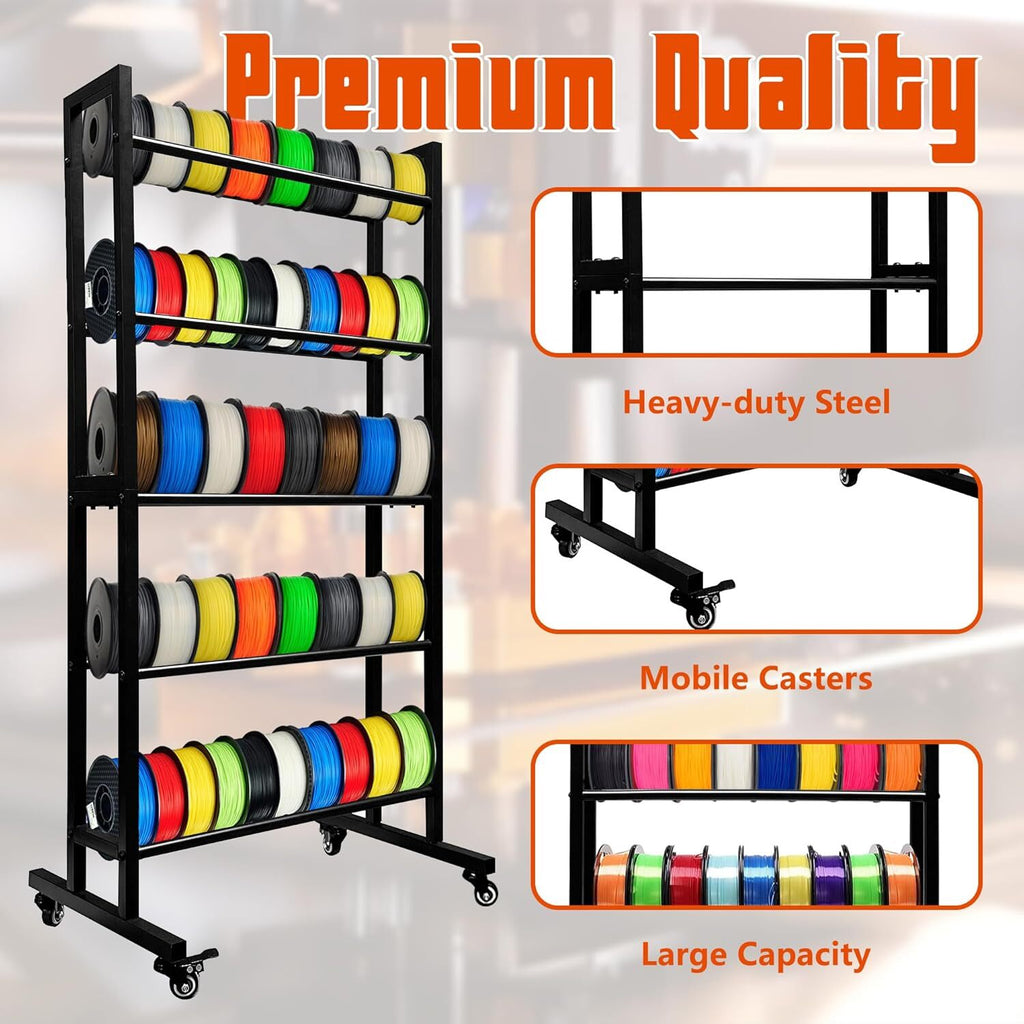 3D Printer Filament Storage Rack, Heavy Duty Metal 5-Tier Rolling Shelves