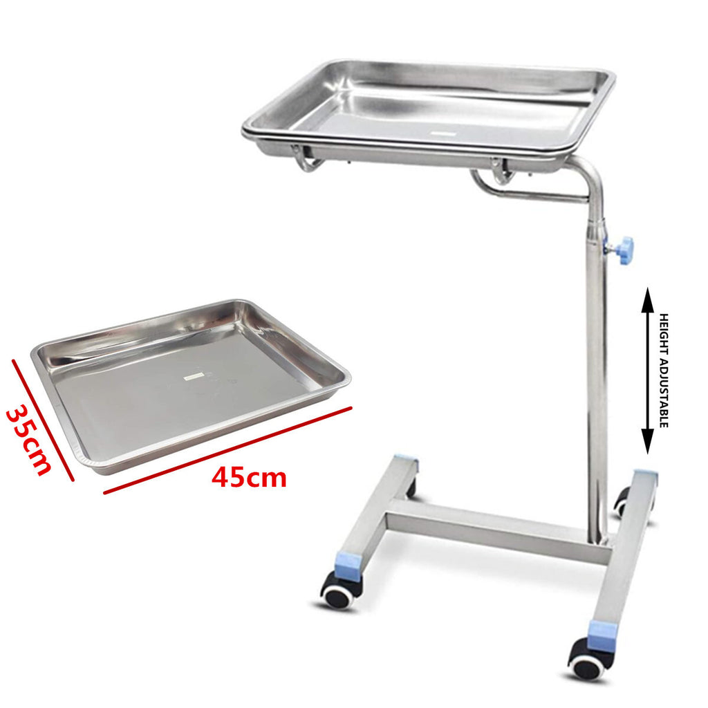 Mobile Mayo Tray Stainless Steel Trolley Surgical Medical Salon Instrument Cart