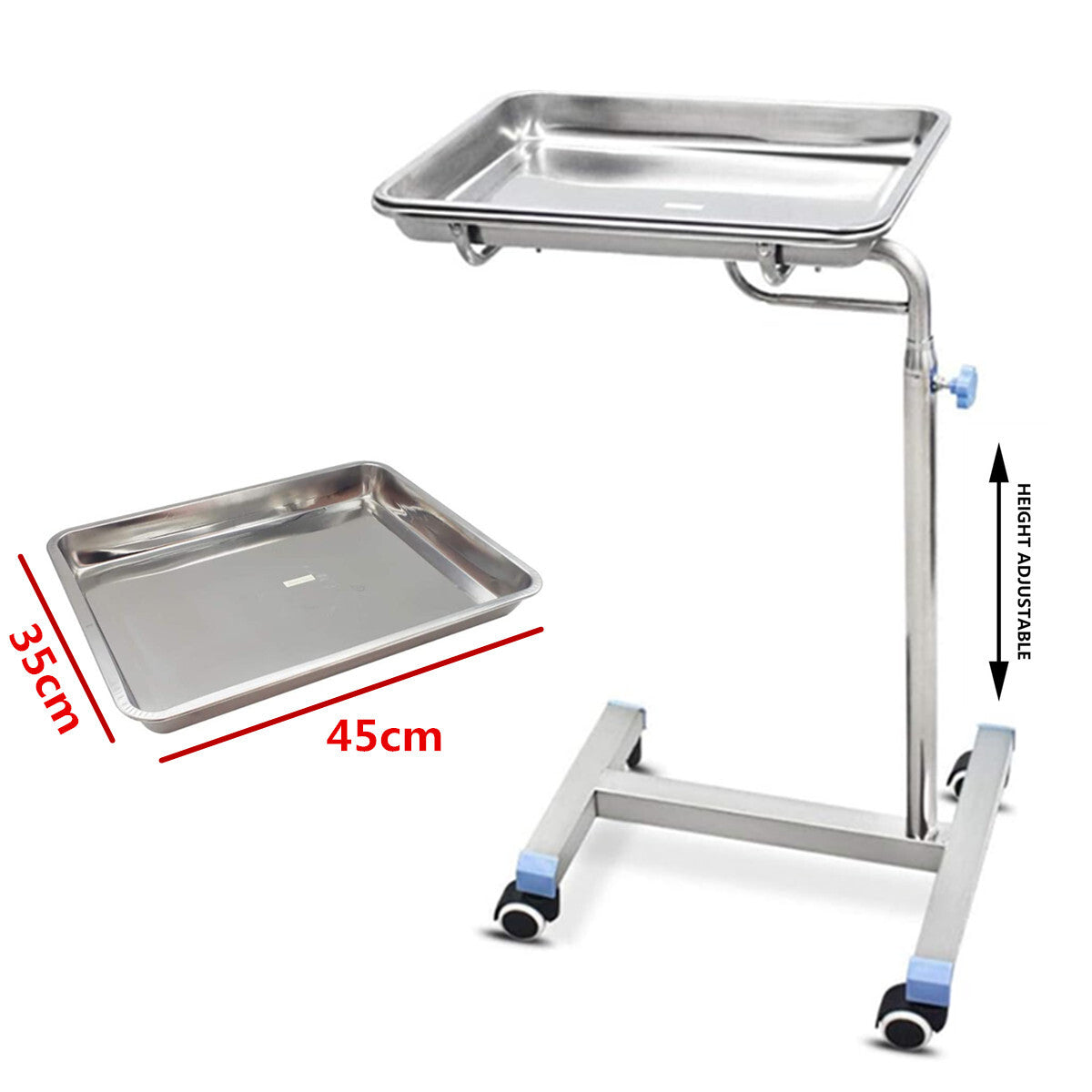 Mobile Mayo Tray Stainless Steel Trolley Surgical Medical Salon Instrument Cart