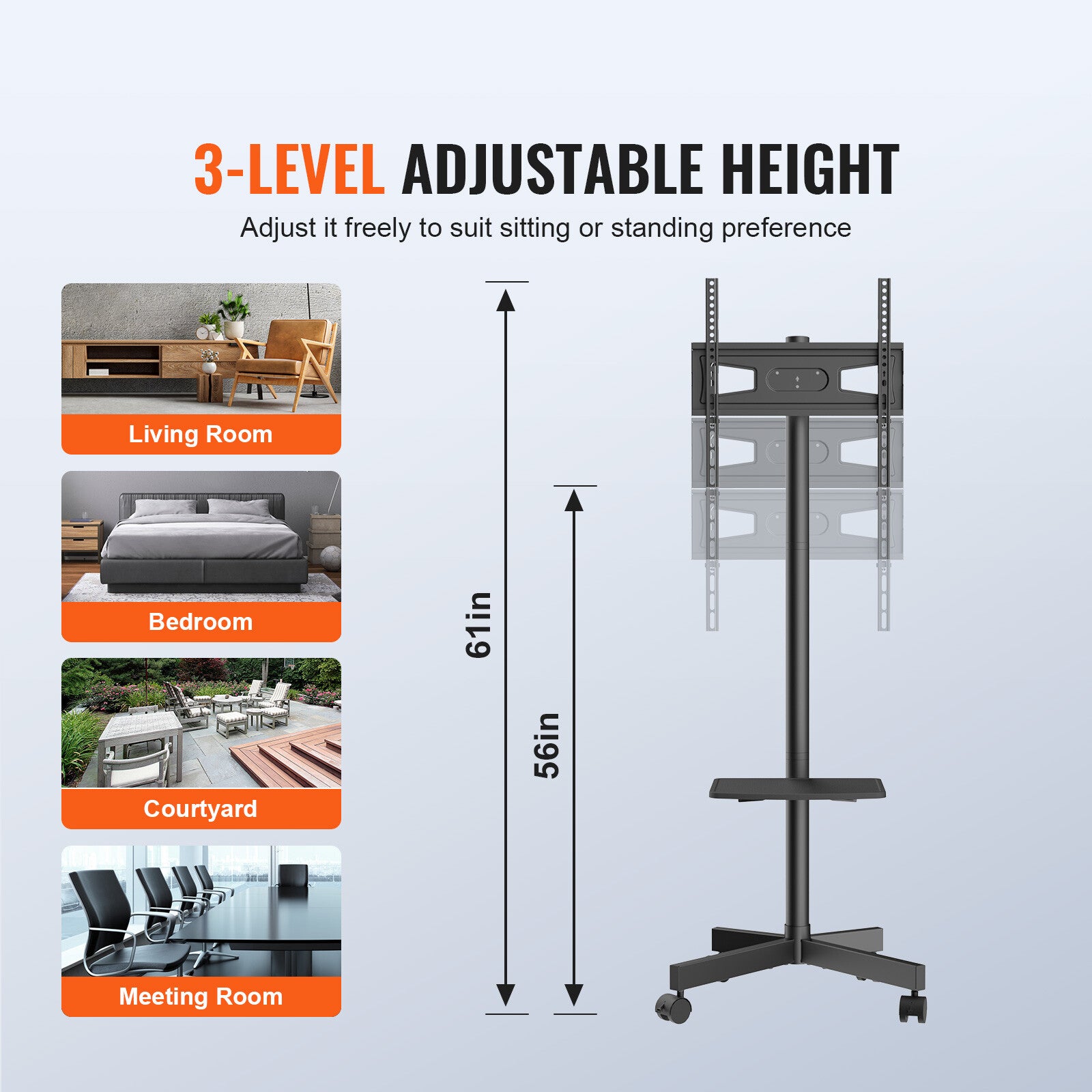 Mobile TV Bracket Floor Stand Cart Trolley LCD LED Screen 23" - 60" 39.9kg