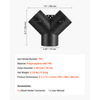 Diesel Heater Connector 75mm 3-Way Y Branch Air Vent Duct for Heating