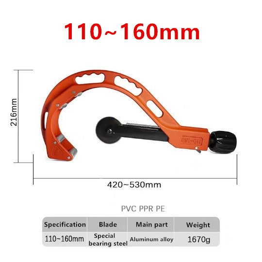 110-160mm Copper Tube Cutter Pipe Cutter PVC/PPR/PE Pipes Sewer Tubing Cutter