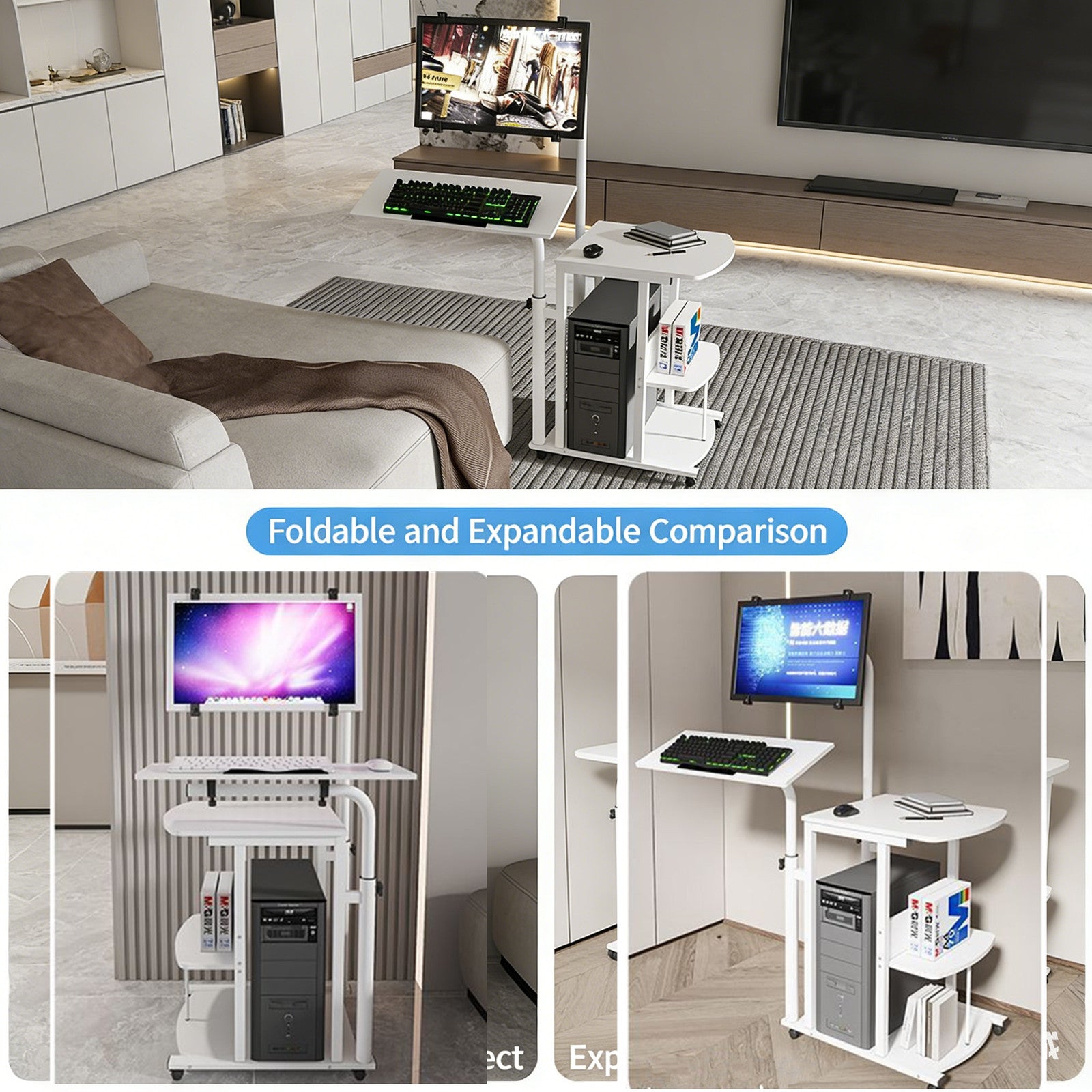Overbed Bedside Table Standing Desk Hanging Laptop Computer Height Adjustable
