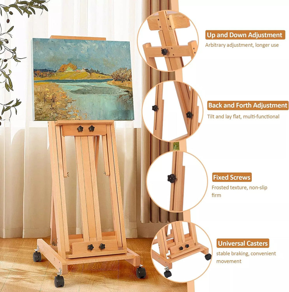 Artist Easel H-Frame Easel Large Studio Heavy-Duty Wood Painting Art Easel Stand