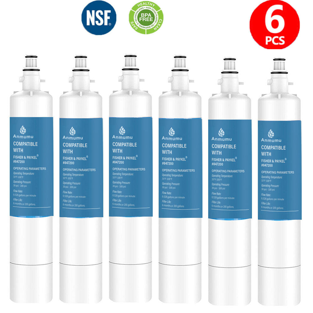 6Pcs 847200 Water Fridge Filter Fisher Paykel 847200 Premium Compatible Ice