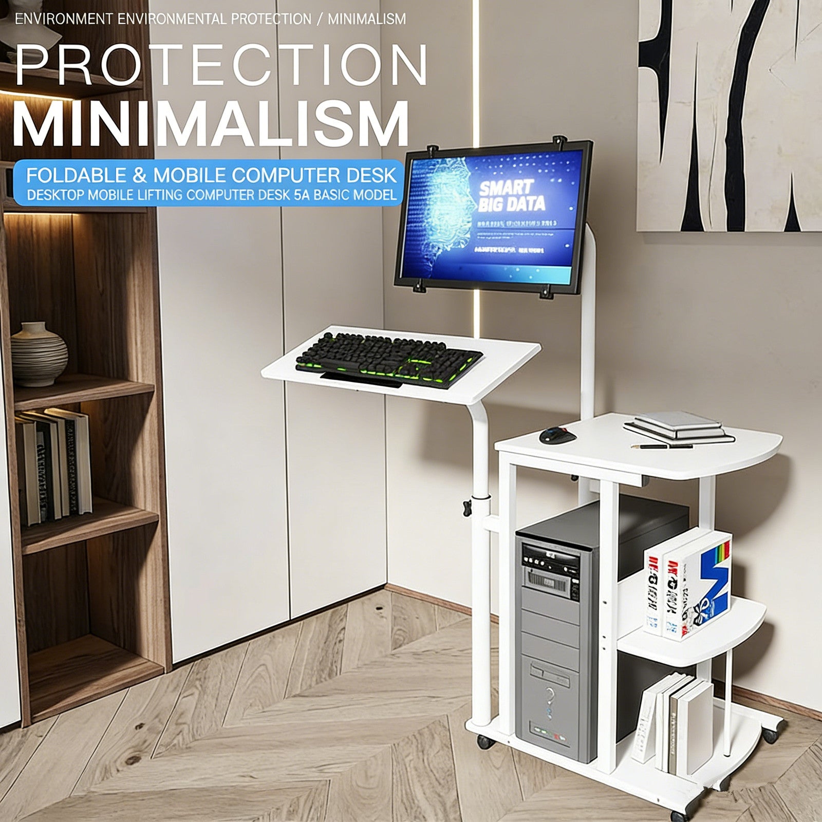 Overbed Bedside Table Standing Desk Hanging Laptop Computer Height Adjustable