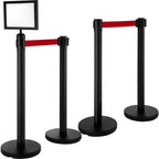 Stainless Steel Crowd Control Barriers with Sign Holder and Retractable Belts - 4 Pack
