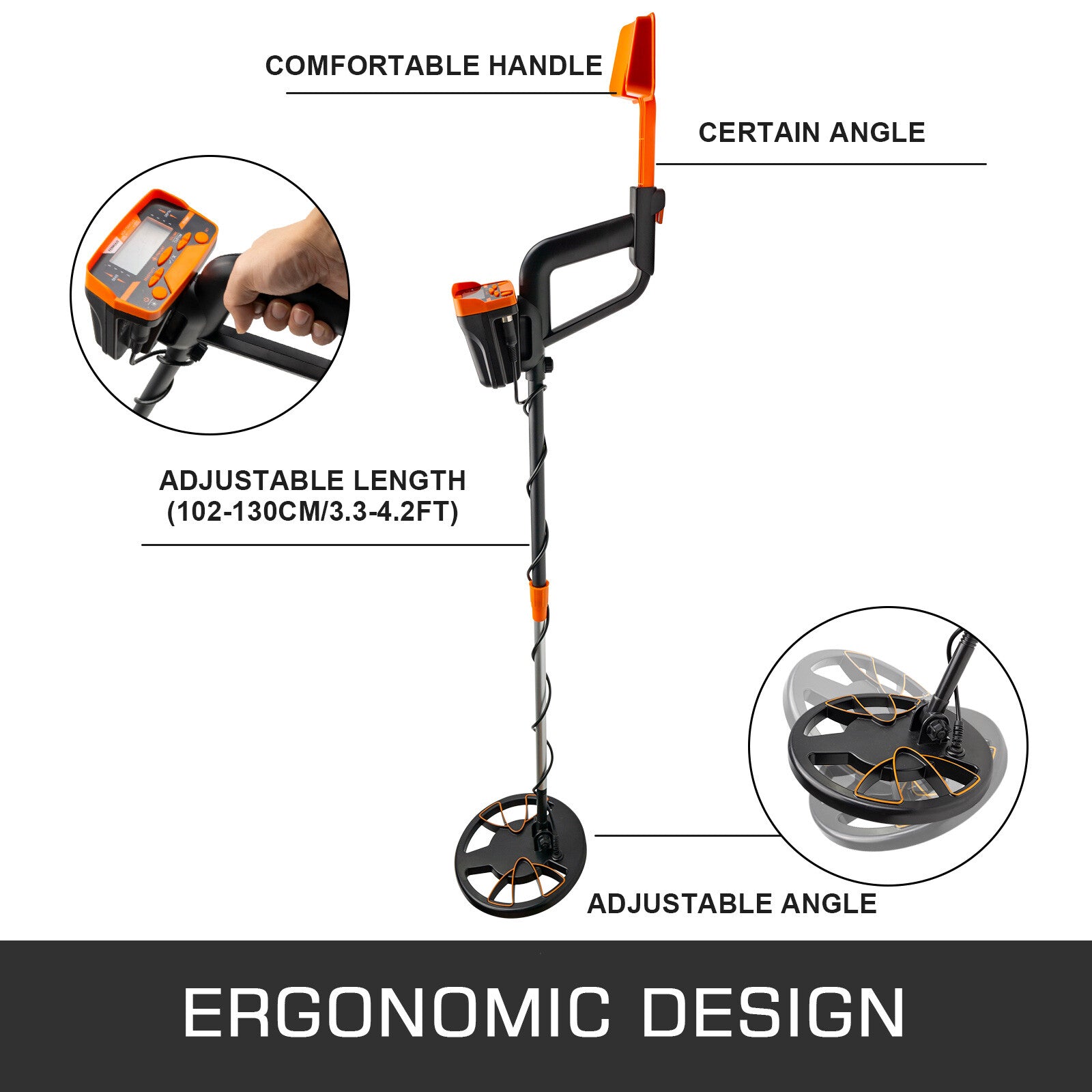High Accuracy Waterproof Metal Detector with LCD, Shovel & Headphone Bundle