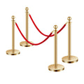 4-Piece Gold Stanchion Set with Red Velvet Ropes for Crowd Control