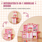 Kids Kitchen Playset with 74 Accessories - Pink Pretend Cooking Toy Set