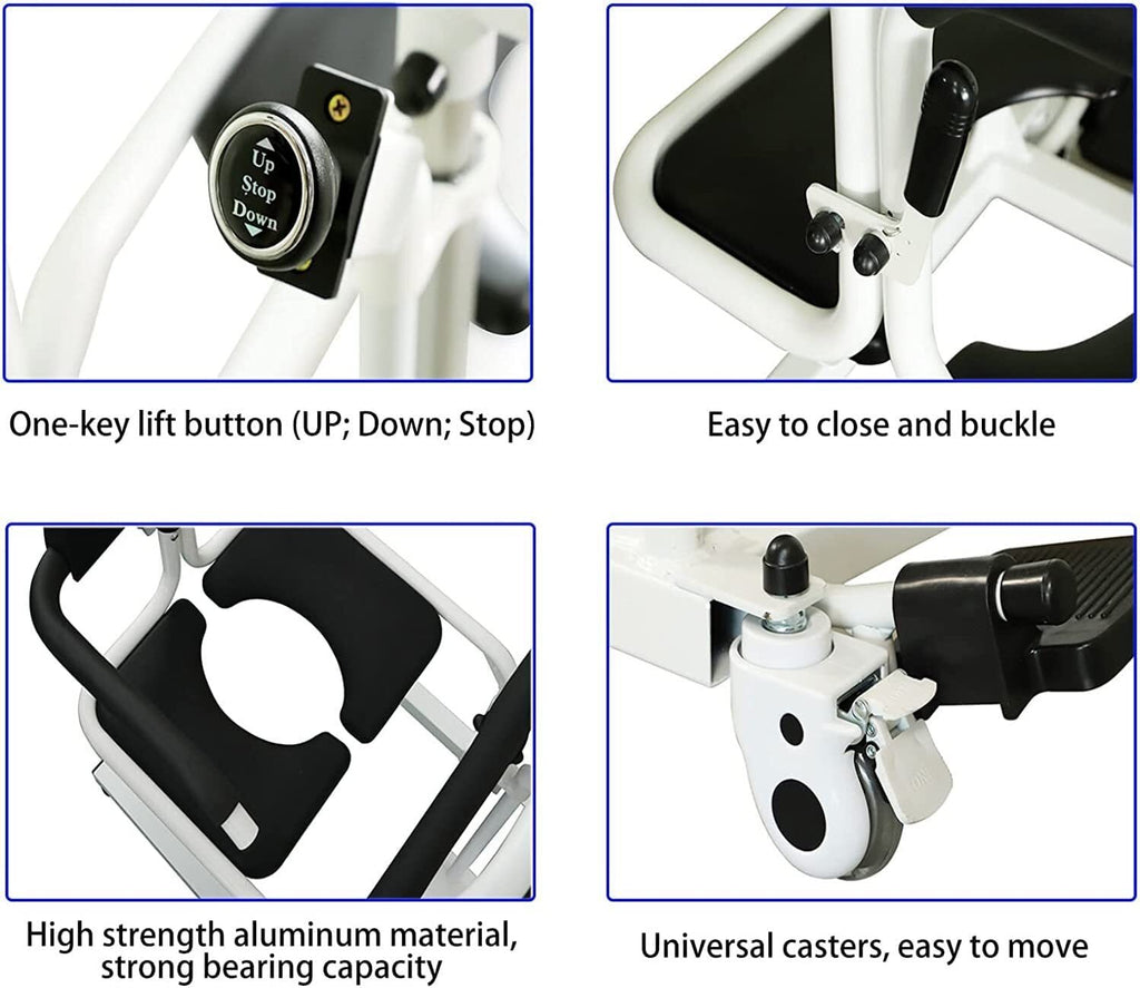 Transfer Lift Chair for Elderly Height Adjustable Electric Wheelchair 180° Split
