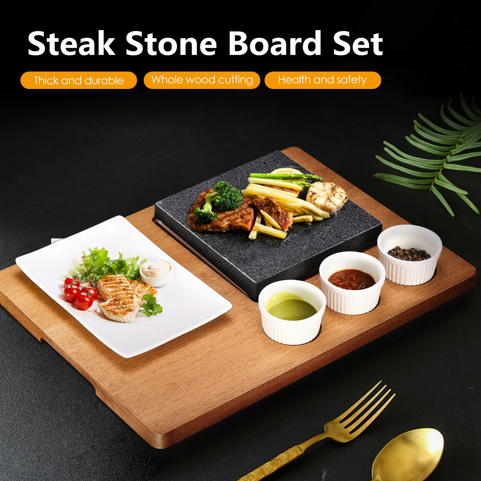 Black Rock Grill Steak Stone Set Hot Stone Cooking Steak Stone w/Ceramic Dishes