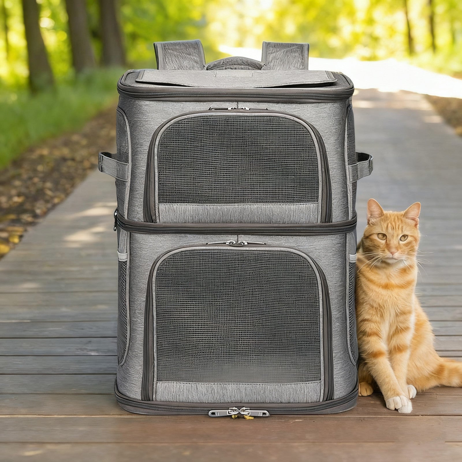 Double Compartment Pet Carrier Backpack for Small Cats and Dogs Cat Travel Bag