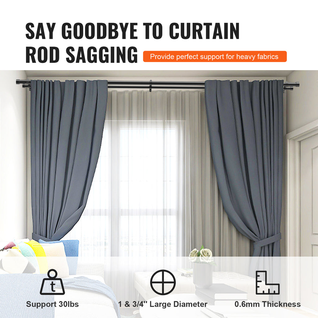 Adjustable Double Curtain Rods 72-144" with Cap Finials, Matte Black Finish