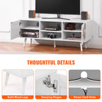 Rattan TV Stand for 55" TVs with Storage and Cable Management, White