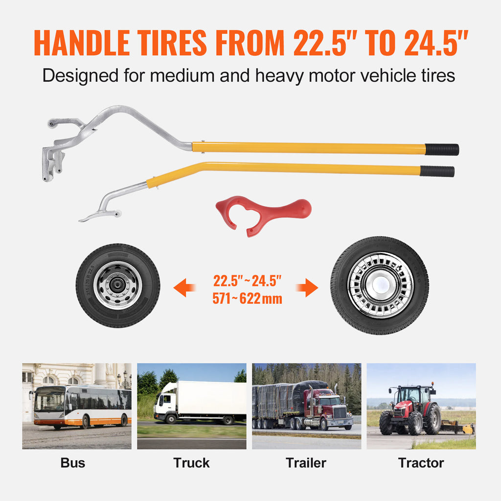Heavy Duty Tire Mount and Demount Tool Kit for 22.5-24.5" Tires (3-Piece Set)