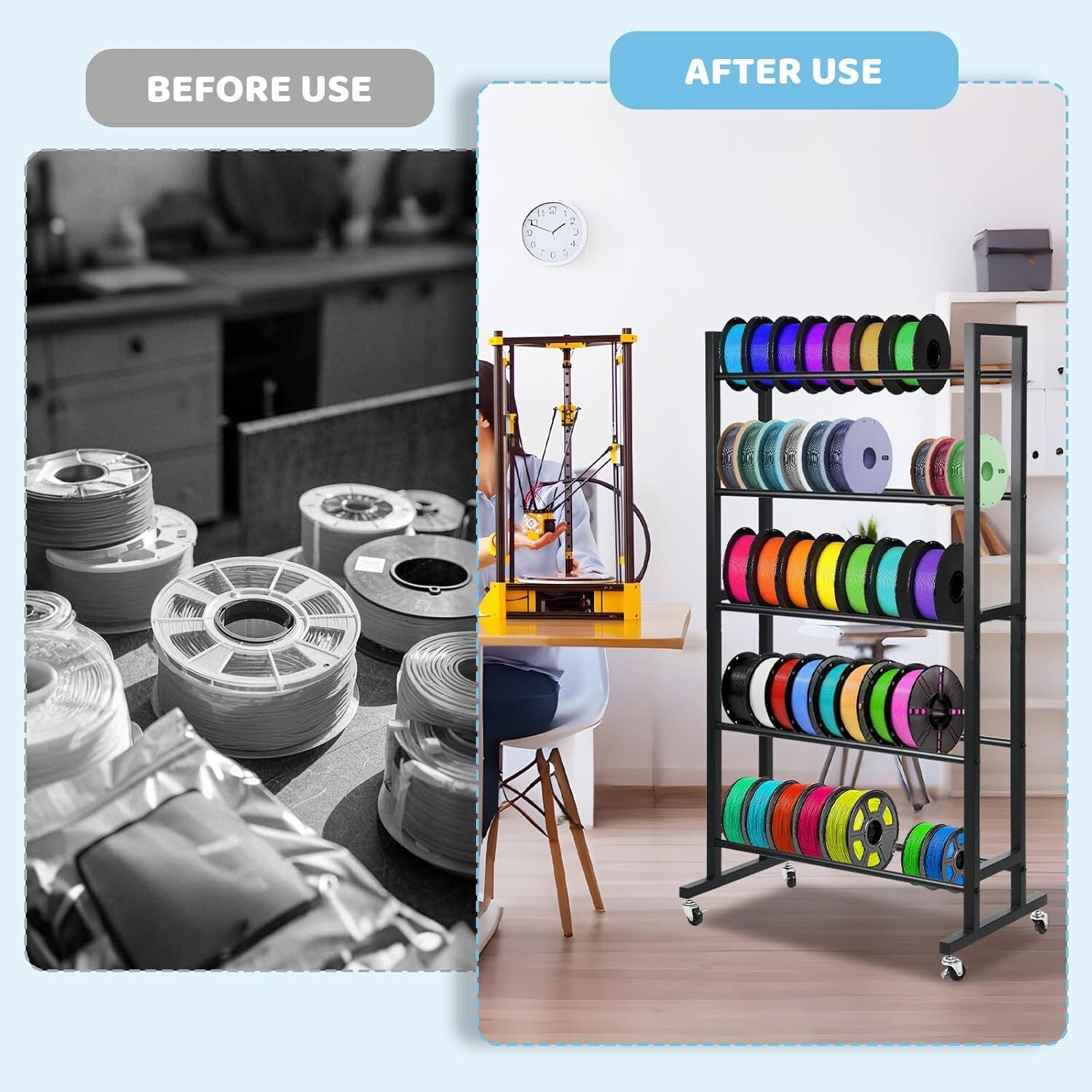 3D Printer Filament Storage Rack, Heavy Duty Metal 5-Tier Rolling Shelves