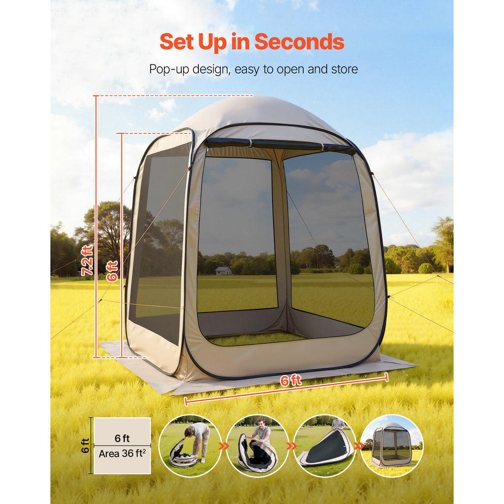 Pop-Up Screen Tent for 4-6 People, Dimensions 1825 x 1825 x 2200mm