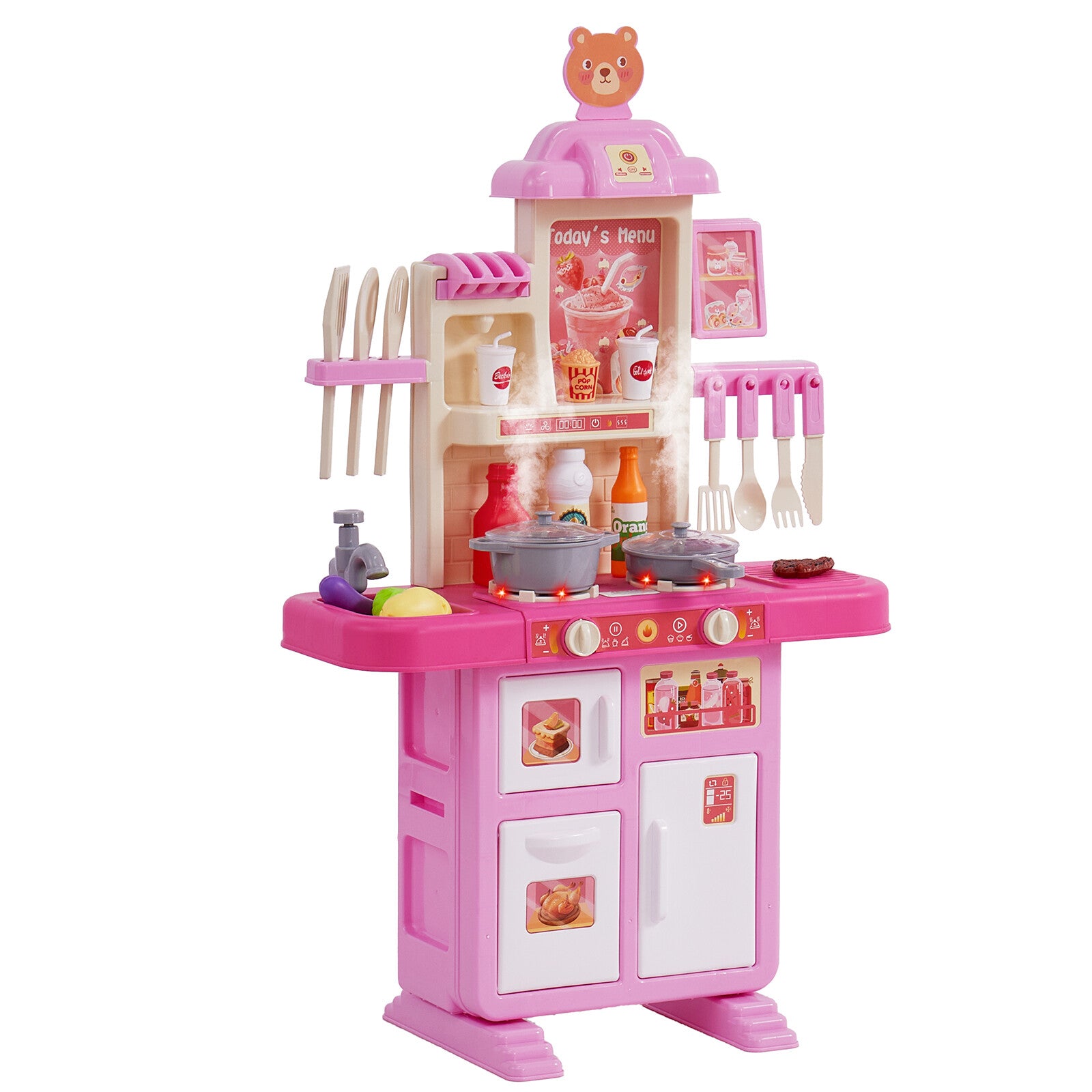 Interactive Pink Kitchen Playset for Kids with 48 Accessories and Realistic Sounds