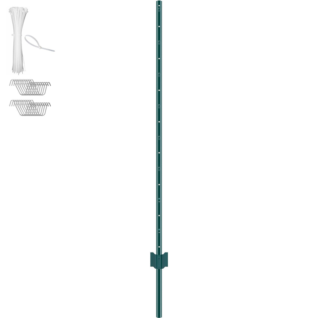5 Ft U-Channel Metal Fence Posts, Set of 10, Durable Green
