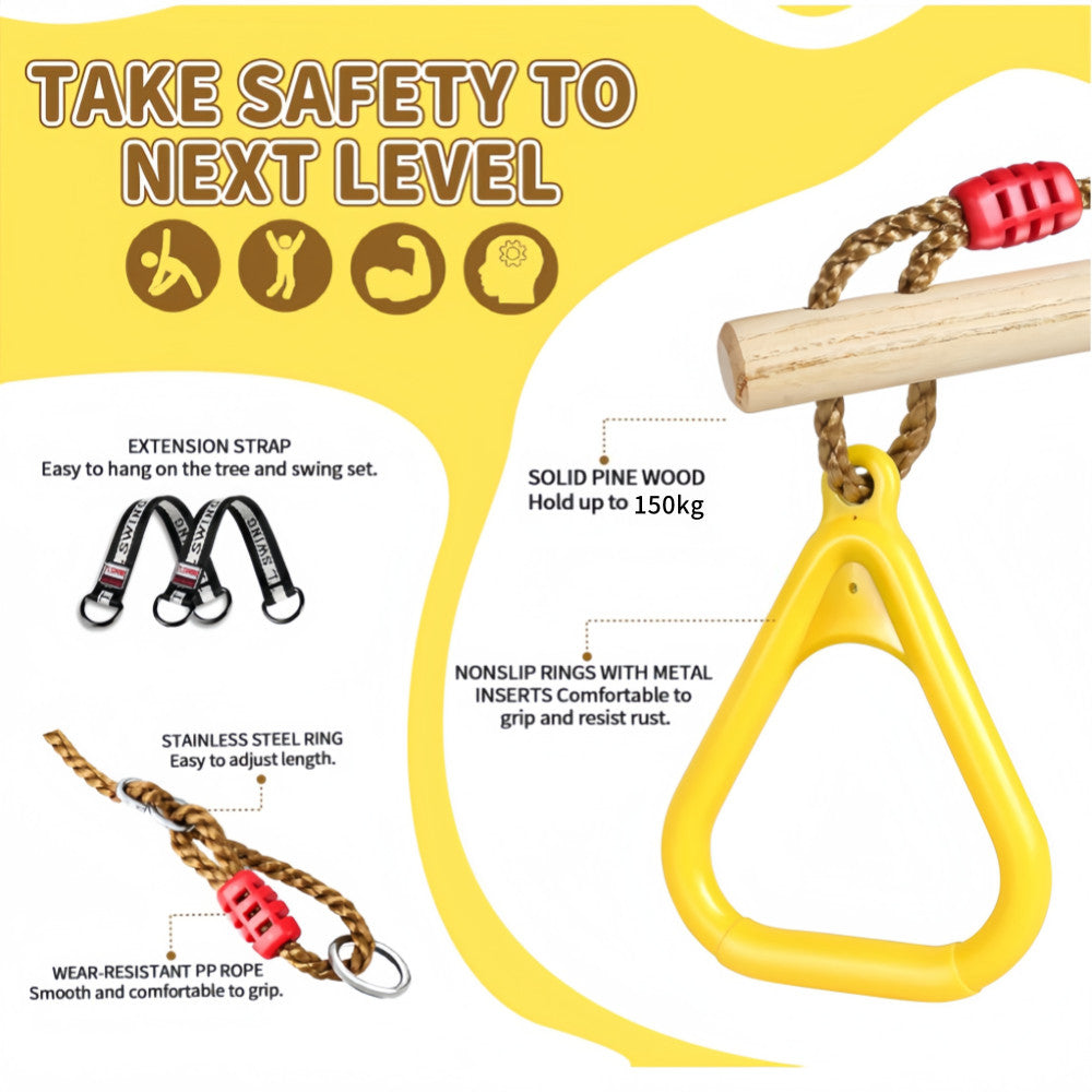 Wooden Swing Children's Swing with Adjustable Rope Swing Set Indoor & Outdoor