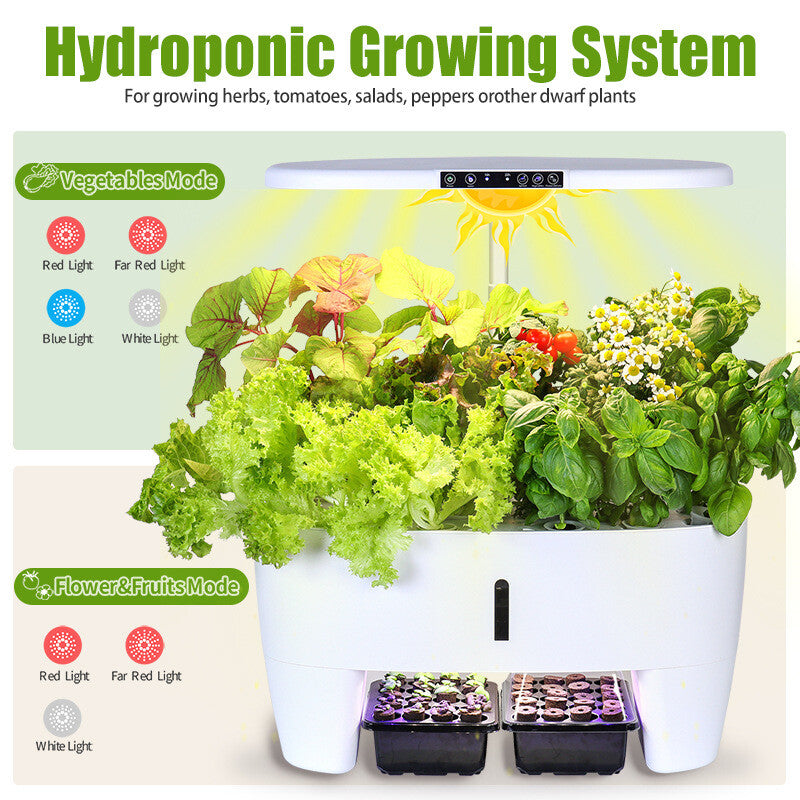 16 Pods Hydroponics Growing System Indoor Herb Garden Germination Kit w/ 3 Modes