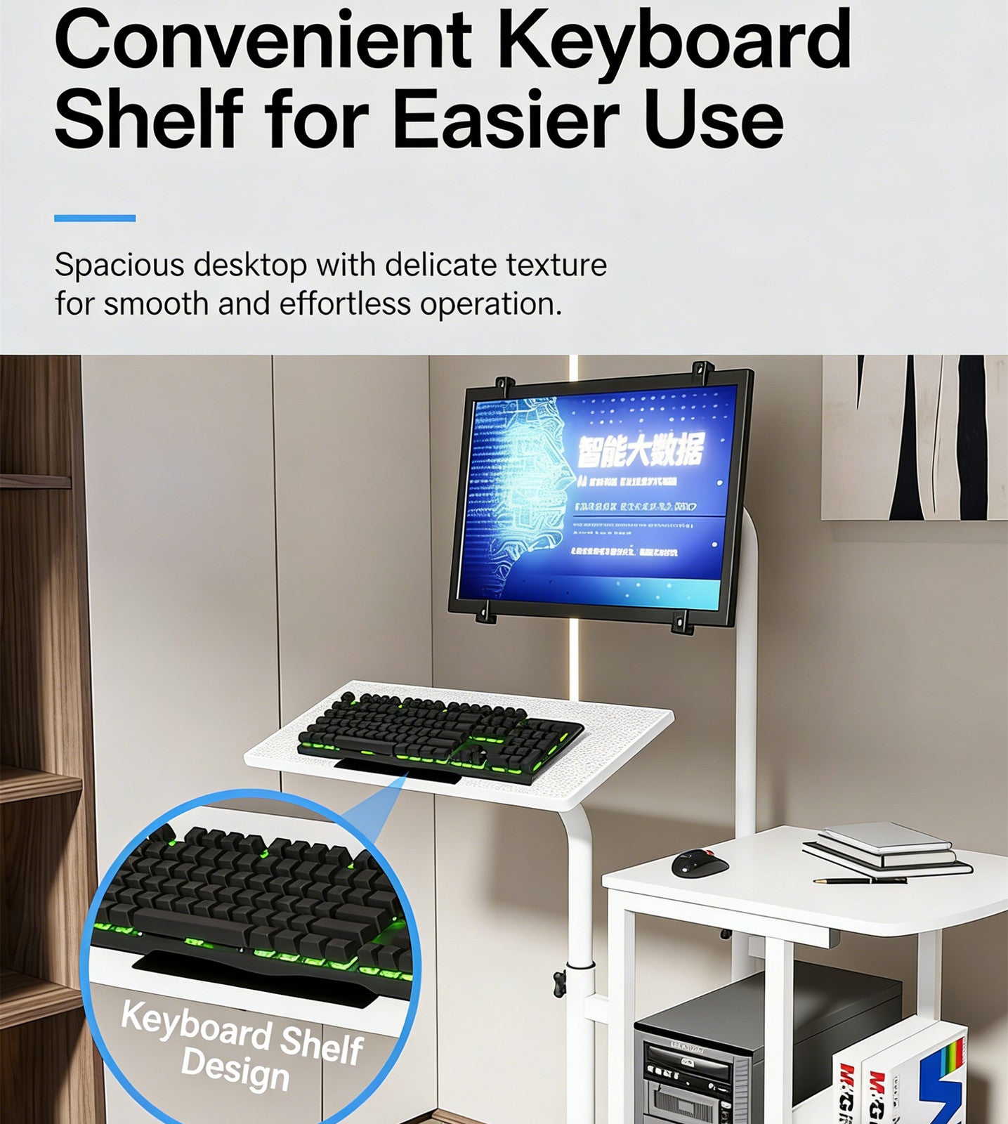 Overbed Bedside Table Standing Desk Hanging Laptop Computer Height Adjustable
