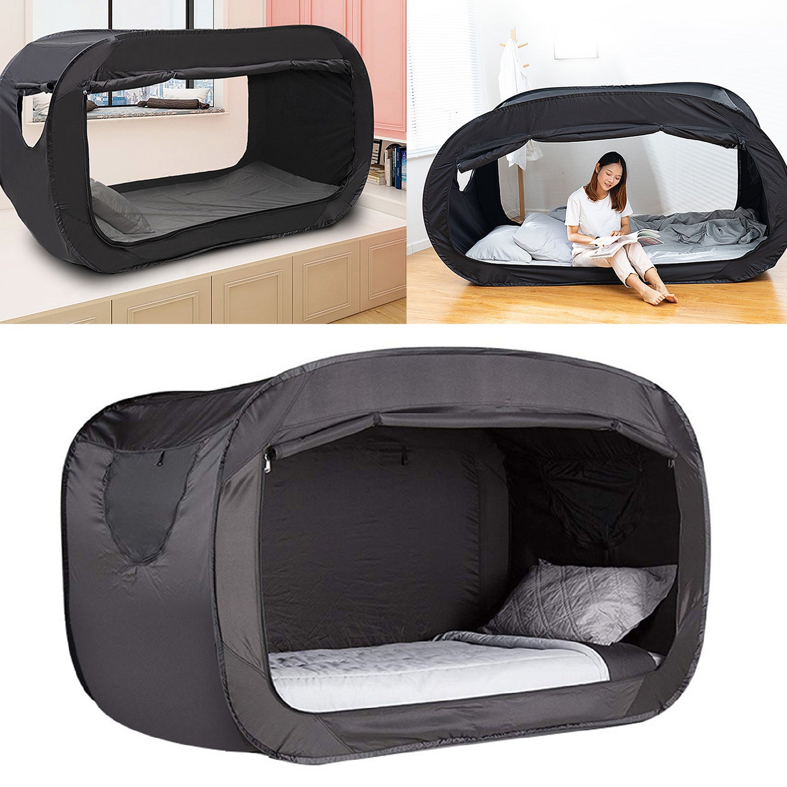 Pop Up Privacy Tent for Indoor Bed Canopy Light Reducing Sleeping for Twin Bed