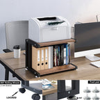Under Desk Printer Stand 2 Tier Printer Rolling Cart Rack Storage Shelf w/Wheels