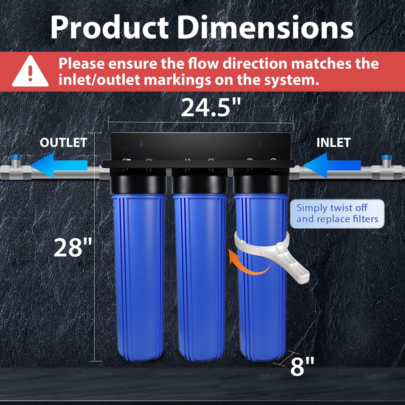 20"x4.5" Big Blue Whole 3 Stages Water Filter System Household Water Purifying