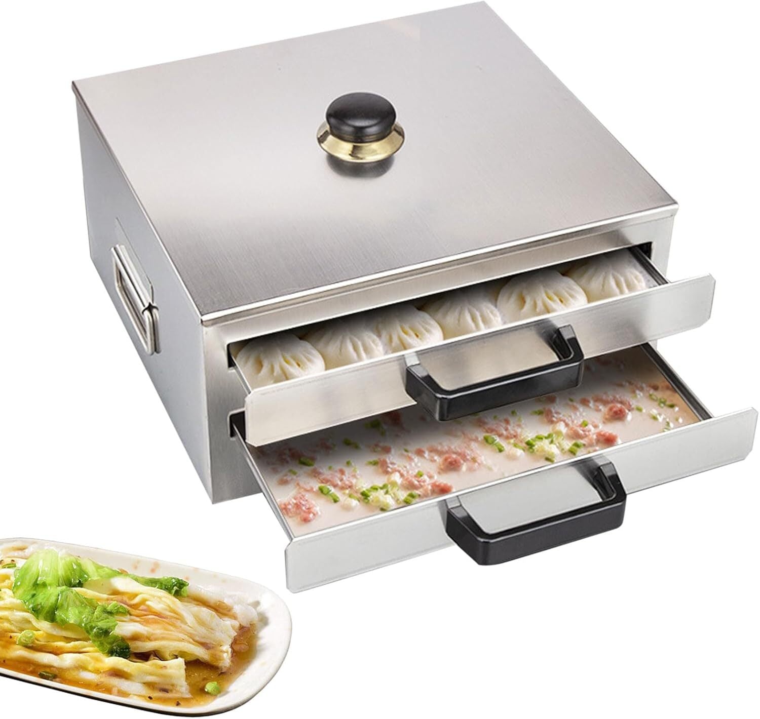 Cantonese Rice Noodle Rolls Machine,Double-layer Steamer Vermicelli Roll Steamer