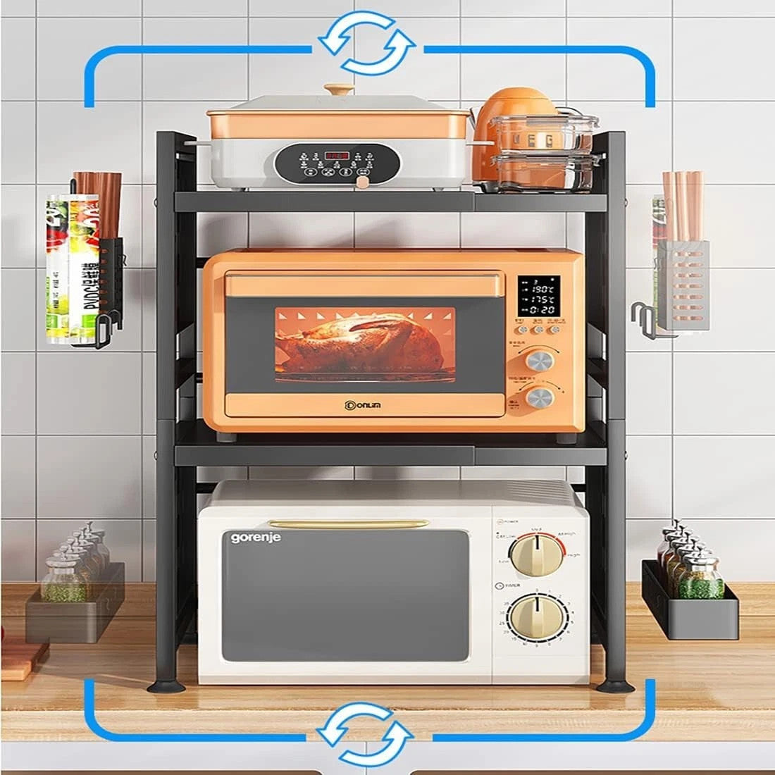 3Tier Microwave Oven Rack Expandable Stand Kitchen Utensils Tableware Storage