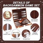 18 inch Premium Leather Backgammon Board Game Set Large Classic Board Game Case