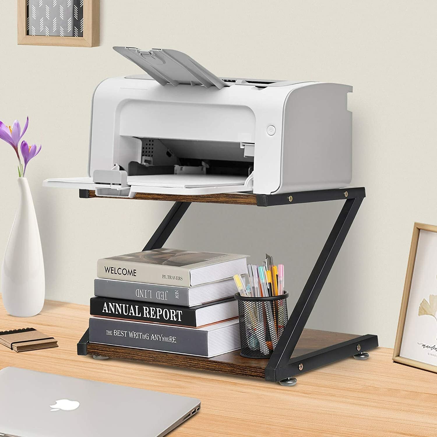 2 Tier Desktop Printer Rack Shelf Office Room Metal Racks Printer Holder