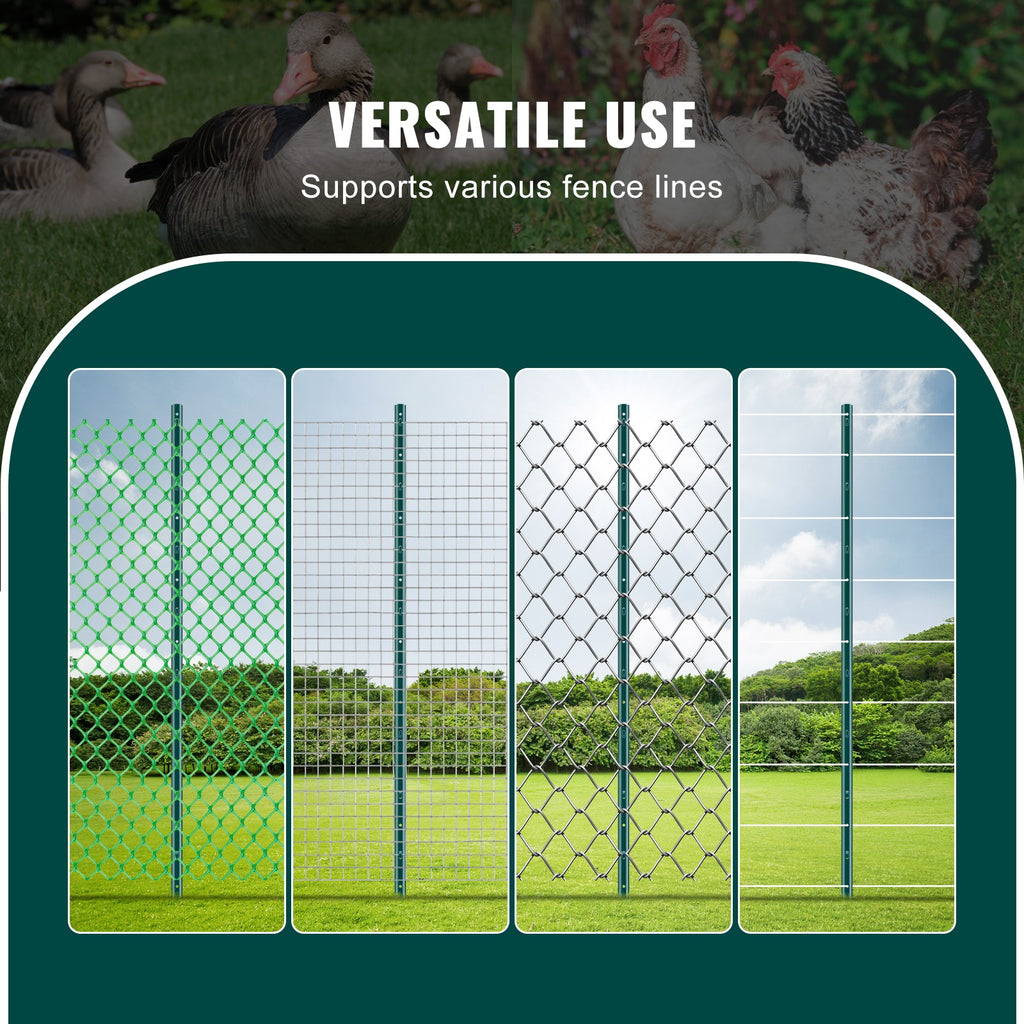 5 Ft U-Channel Metal Fence Posts, Set of 10, Durable Green